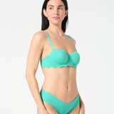 Back view of Deep Dive textured balconette bikini top and Iris bottoms in Italian fabric, featuring scalloped detailing — Siren + Sage swimwear